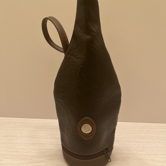Leather wine bottle/champagne Bubbles carrier Black and brown With Carry Handle. - Picture 1 of 8